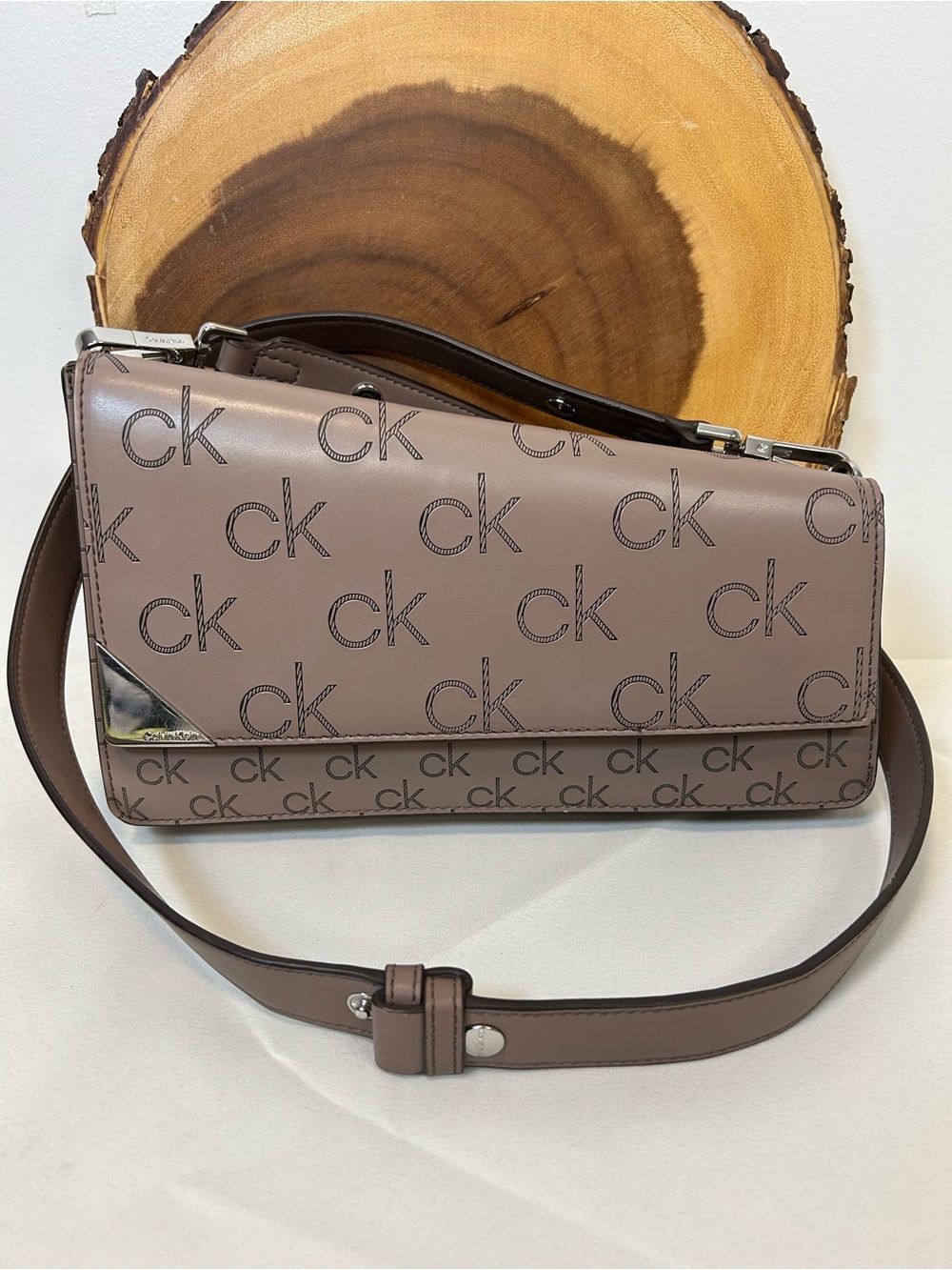 Calvin Klein Signature Embossed Asymmetric Triple Compartment Shoulder Bag